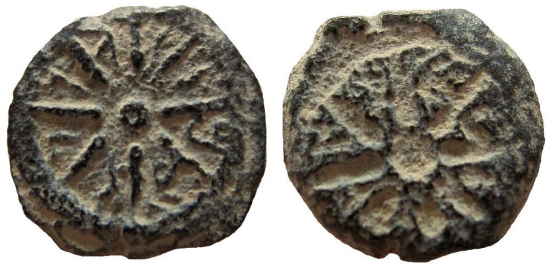 Judean Kingdom, Alexander Jannaeus, 104-76 BC. AE Prutah.
15 mm.
Obverse: Star...