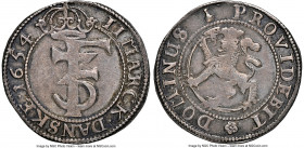 Frederik III 2 Mark 1654-(h) AU55 NGC, KM191.2. An elusive type, presenting sculptured devices and a lovely cabinet patina. The sole specimen graded b...