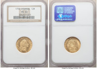 Frederik V gold 12 Mark 1759 VH MS63 NGC, Copenhagen mint, KM587.3, Hede-22C. Frosty devices and reflective motifs.

HID09801242017

© 2020 Heritage A...