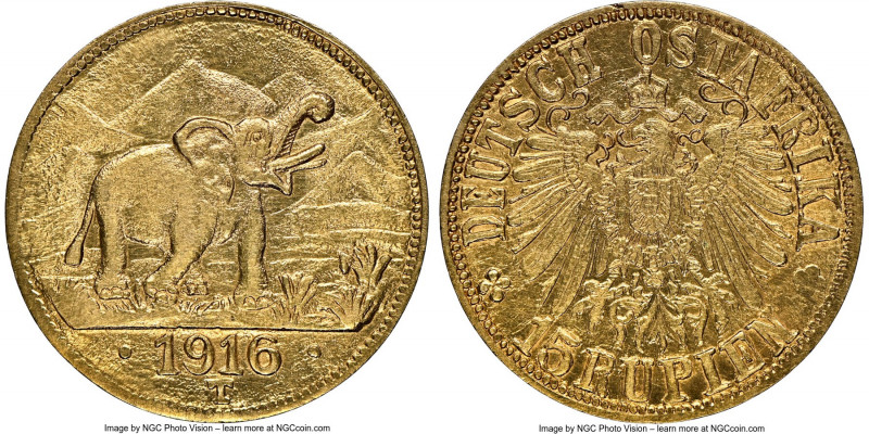 German Colony. Wilhelm II gold 15 Rupien 1916-T MS61 NGC, Tabora mint, KM16.2, J...