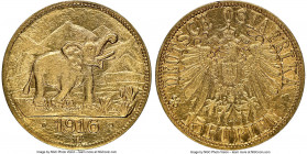 German Colony. Wilhelm II gold 15 Rupien 1916-T MS61 NGC, Tabora mint, KM16.2, J-728a. Arabesque below the A in "OSTAFRIKA" variety. A lustrous Mint S...