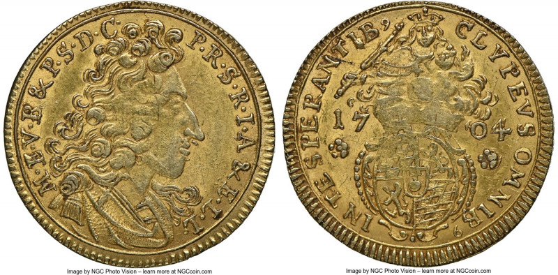 Bavaria. Maximilian III Joseph gold Goldgulden 1704 AU58 NGC, KM350, Fr-219/220....