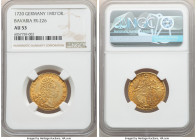 Bavaria. Maximilian II Emanuel gold Maximilian d'Or 1720 AU53 NGC, Munich mint, KM388, Fr-226. A popular type showcasing mildly circulated surfaces an...