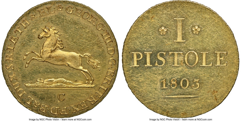 Brunswick-Lüneburg-Calenberg-Hannover. Georg III gold Pistole 1803-C MS62 S Proo...
