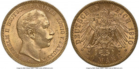 Prussia. Wilhelm II gold 20 Mark 1910-J MS63 NGC, Hamburg mint, KM521. Bathed in a gracious coating of satiny resplendence.

HID09801242017

© 2020 He...