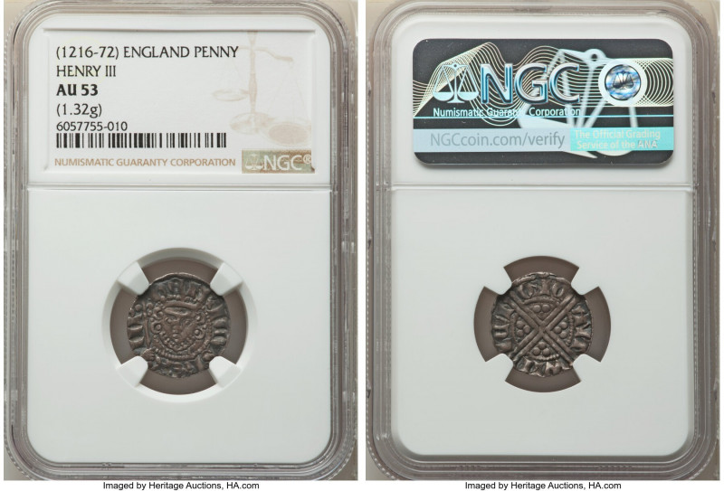 Henry III (1216-1272) Penny ND (1251-1272) AU53 NGC, Canterbury mint, Willem as ...