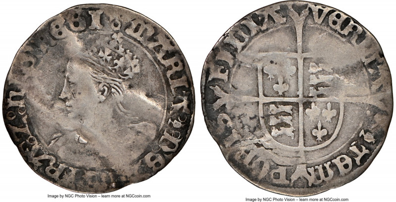 Mary (1553-1558 Groat (4 Pence) ND (1553-1554) Fine Details (Bent) NGC, Tower mi...