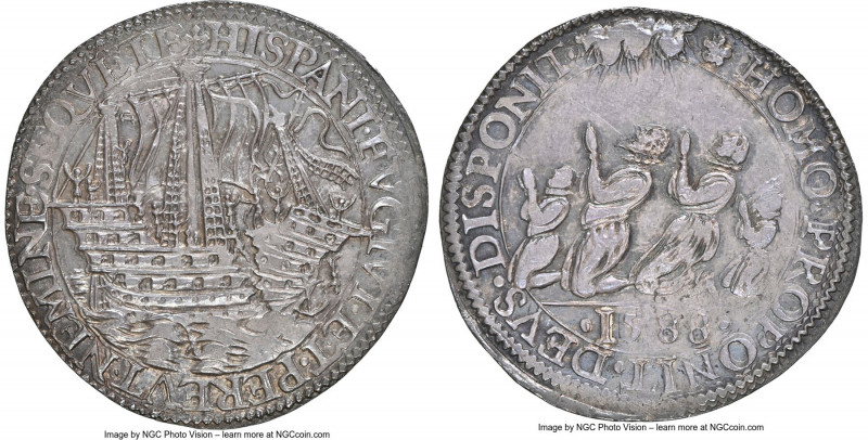 Elizabeth I silver "Defeat of Spanish Armada" Jeton 1588 MS62 NGC, Dordrecht min...