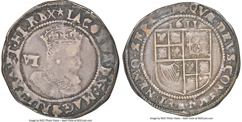 James I 6 Pence 1611 XF45 NGC, Tower mint, Mullet mm, Second coinage, KM48, S-26...