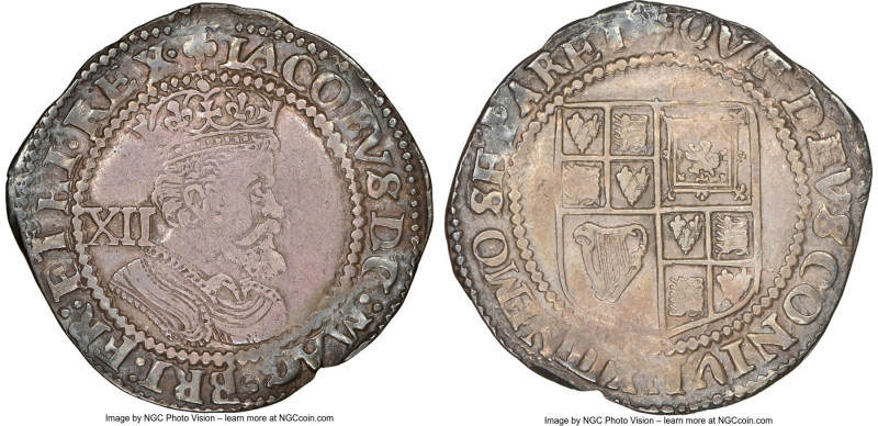 James I Shilling ND (1613) VF35 NGC, Tower mint, Trefoil mm, KM28, S-2656. 5.82g...