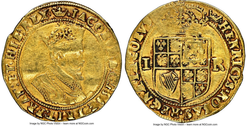 James I gold Double Crown ND (1607-1609) VF Details (Bent) NGC, Tower mint, Coro...