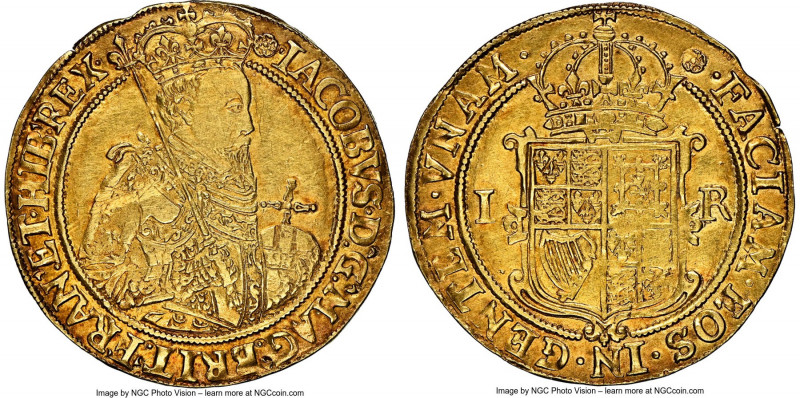 James I gold Unite ND (1605-1606) AU Details (Obverse Damage) NGC, Tower mint, R...