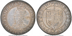 Charles I 6 Pence ND (1631-1639) AU55 NGC, Briot's first milled issue, Flower and B mm, S-2855, N-2301. Nicholas Briot's milled coinage represented th...