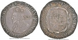 Charles I Shilling ND (1632-1633) AU53 NGC, Tower mint (under Charles I), Harp mm, S-2789. 5.86gm. Draped in lilac and blue iridescence, with underton...