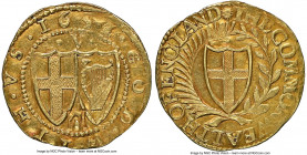 Commonwealth gold Crown 1653/1/0 UNC Details (Private Countermark) NGC, Tower mint, Sun mm, KM393., S-3212, N-2719. 2.32gm. A most pleasing rendition ...