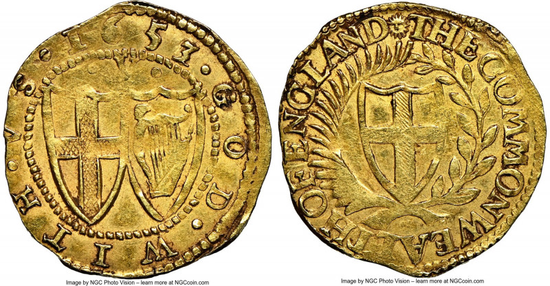 Commonwealth gold Crown 1653/2 AU55 NGC, Sun mm, KM393.1, S-3212, N-2719 (R), Sc...