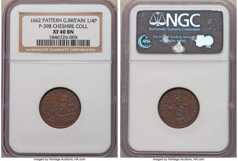 Charles II copper Pattern Farthing ND (1662) XF40 NGC, Peck-398 (Extremely Rare)...