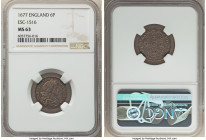 Charles II 6 Pence 1677 MS63 NGC, KM441, S-3382, ESC-572 (prev. ESC-1516A). Variety with G over O of "MAG." A beautifully toned example exhibiting sha...