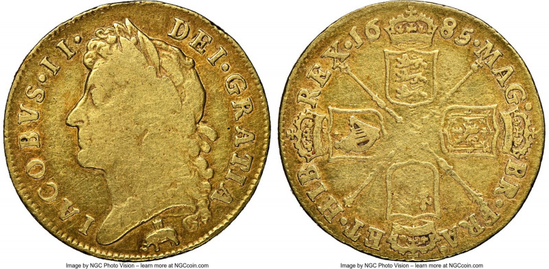 James II gold "Elephant & Castle" Guinea 1685 Fine Details (Reverse Cleaned) NGC...