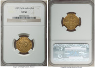 William III gold 1/2 Guinea 1695 VF30 NGC, KM487.1, S-3466. A moderately circulated survivor of this fleeting William III emission, exhibiting highpoi...