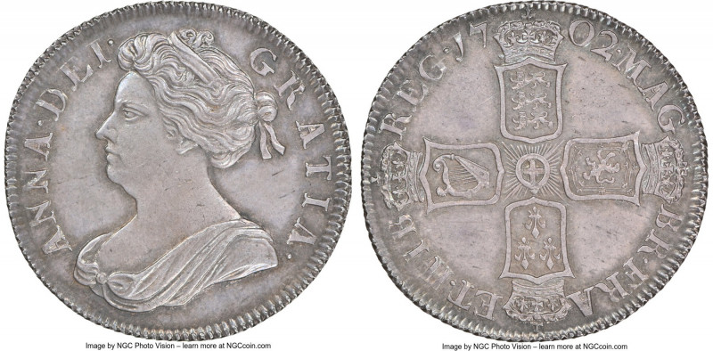 Anne Shilling 1702 MS63 NGC, KM509.3, S-3583. Wholly enticing in its quality and...