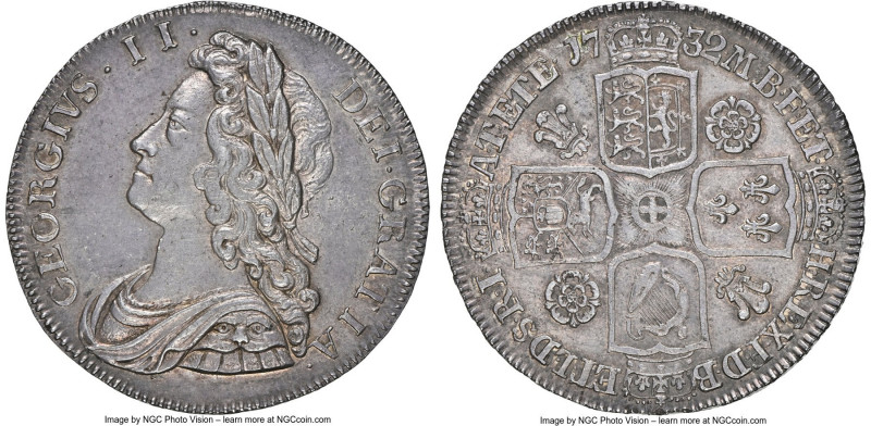 George II 1/2 Crown 1732 MS62 NGC, KM574.1, S-3692. Plumes & Roses type. SEXTO e...