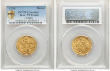 Karl VI gold Ducat 1739-KB VF Details (Bent) PCGS, Kremnitz mint, KM306.2. A moderately circulated example displaying clear devices and antique-gold t...