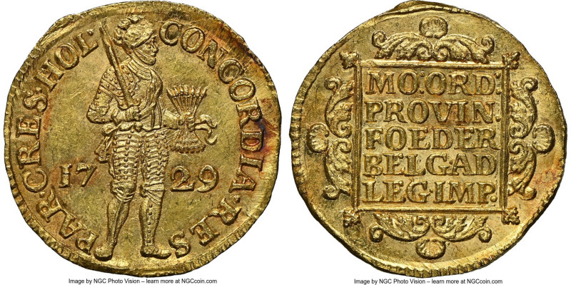 Holland. Provincial gold Ducat 1729 MS65 NGC, KM12.2, Fr-250. 3.48gm. A glowing ...