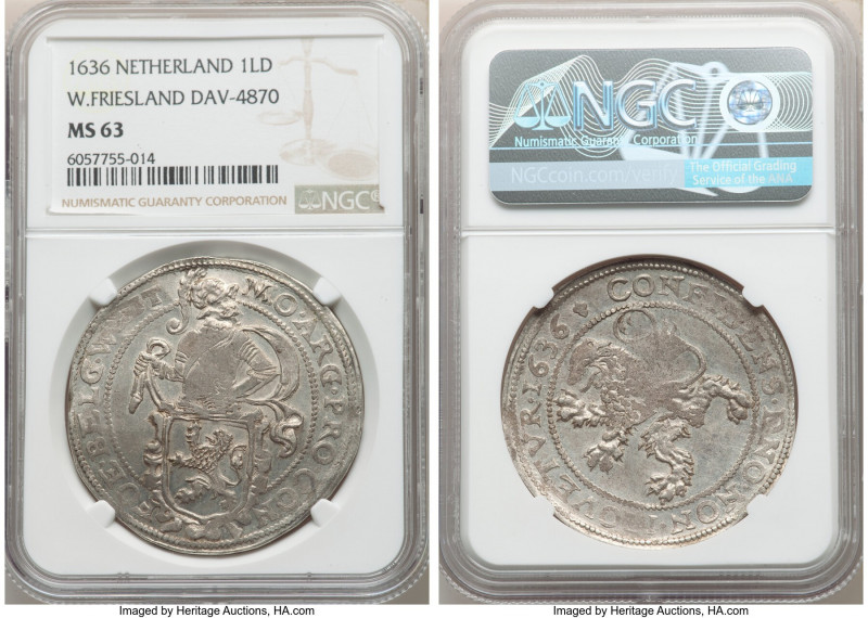 West Friesland. Provincial Daalder 1636 MS63 NGC, KM14.2, Dav-4870. A flashy rep...