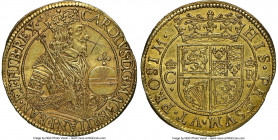Charles I gold Unite ND (1637-1642) AU Details (Obverse Graffiti) NGC, Edinburgh mint, Thistle and B mm, Third coinage, KM57, S-5531. 9.90gm. By Nicho...