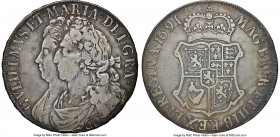 William & Mary 60 Shillings 1691 VF30 NGC, KM-134, S-5642. A scarce type of William & Mary, presenting precisely struck devices and slate surfaces. Th...