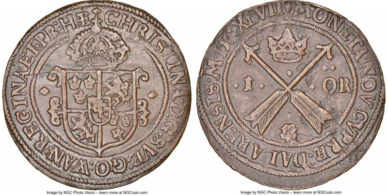 Christina Ore 1647 MS60 Brown NGC, Avesta mint, KM162.2. Another popular and siz...