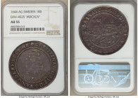 Christina Riksdaler 1644-AG AU55 NGC, KM187, Dav-4525. A sought-after type, presenting deeply-engraved devices and a lovely cabinet toning. Ex. Herita...