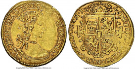 Erfurt. Christina of Sweden gold Ducat 1648 AU55 NGC, Fr-930. An elusive type by the Swedish monarch, showcasing boldly rendered devices and antique g...