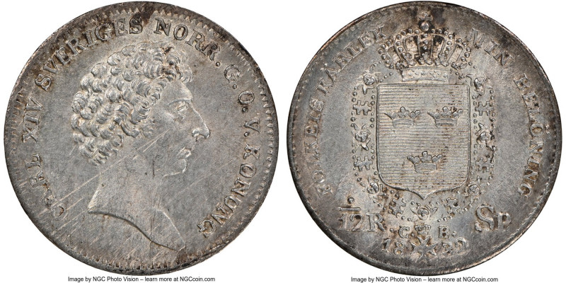 Carl XIV Johan 1/12 Riksdaler 1832-CB UNC Details (Obverse Scratched) NGC, KM630...