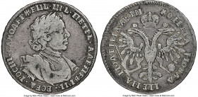 Peter I Poltina (1/2 Rouble) 1718 F15 NGC, Kadashevsky mint, KM156, Bit-605 (R). A heavily circulated yet charming survivor of this coveted issue gene...