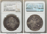 Peter I Rouble 1719-OK VF30 NGC, Moscow mint, KM157.3, Bit-831. Clasp on mantle variety. Cross above head, arabesques on chest. Excellent detail for t...