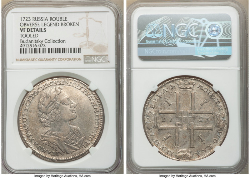 Peter I Rouble 1723 VF Details (Tooled) NGC, Moscow mint, KM162.2, Bit-909. Obve...