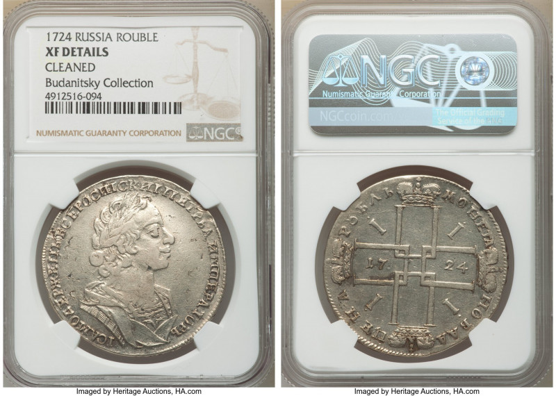 Peter I Rouble 1724 XF Details (cleaned) NGC, Moscow mint, KM162.4, Bit-953. Por...
