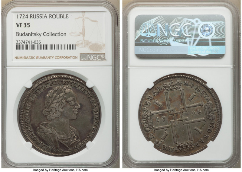 Peter I Rouble 1724 VF35 NGC, Moscow mint, KM162.4, Bit--, Diakov-1479 (R0). Por...