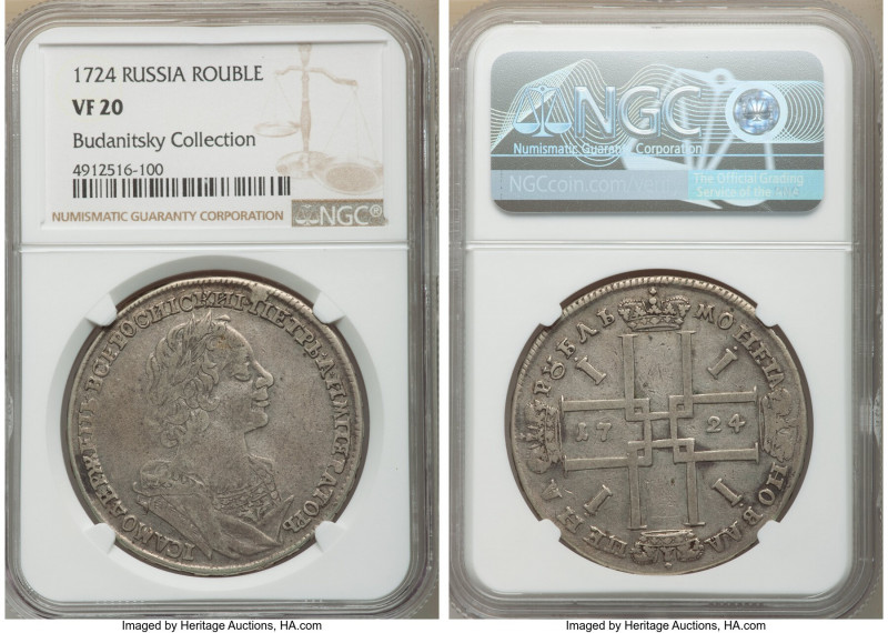 Peter I Rouble 1724 VF20 NGC, Moscow mint, KM162.4, Bit--, Diakov-1484 (R1). Por...