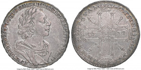Peter I Rouble 1725 XF Details (Cleaned) NGC, Red mint, KM162.5, Dav-1662. Draped in variegated lilac tone against which traces of iridescence contras...