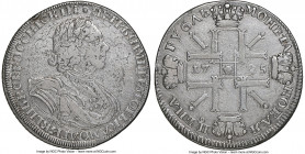 Peter I Rouble 1725-CПБ VF Details (Cleaned) NGC, St. Petersburg mint, KM166.1, Dav-1759. "Sun Rouble" type with sunburst in center dividing date in c...
