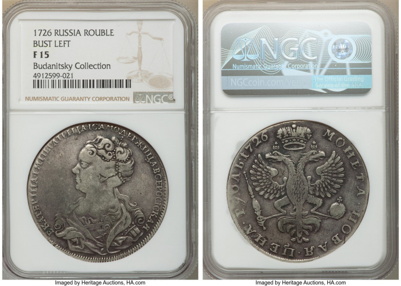 Catherine I Rouble 1726 Fine 15 NGC, Moscow mint, KM168, Bit-14. Bust left. Twel...