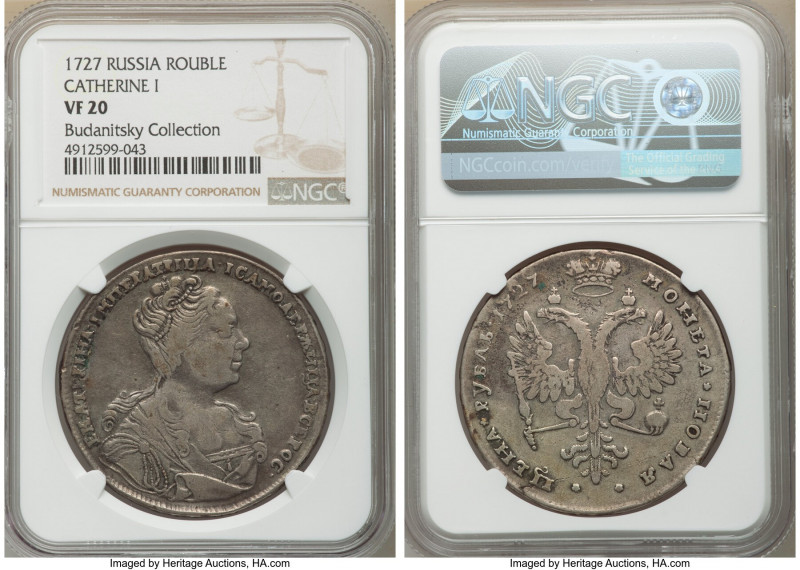 Catherine I Rouble 1727 VF20 NGC, Moscow mint, KM177.1, Diakov-3, Bit-48. Bust r...