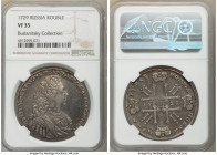Peter II Rouble 1729 VF35 NGC, Kadashevsky mint, KM182.3, "Type of 1728." Star on bosom. Nicely struck and nicer than one might expect of the grade VF...
