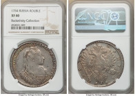 Anna Rouble 1734 XF40 NGC, Kadashevsky mint, KM192.2, Bit-119. (R1) Nine pearls in hair. Light gray patina, with minor flan flaws on both sides. A hin...