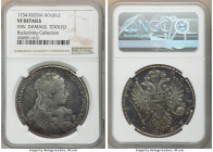 Anna Rouble 1734 VF Details (Environmental Damage, Tooled) NGC, Kadashevsky mint, KM192.2, Bit-99. Five pearls in hair. Light incrustation, with tooli...