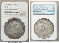 Anna Rouble 1735 XF45 NGC, Kadashevsky mint, KM197, Bit-122. Eight pearls in hair, with spiked eagle's tail and pearls on bosom. Minor contact marks, ...