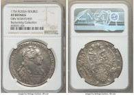 Anna Rouble 1736 XF Details (Obverse Scratched) NGC, Kadashevsky mint, KM198, Bit-131 (R1). No pendant on bosom, three ribbons on left sleeve. Well st...